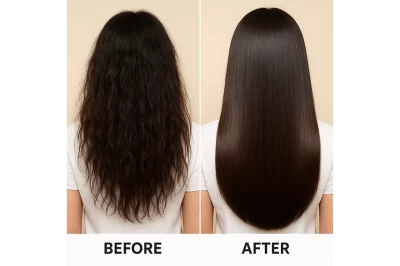 قبل و بعد ابریشم سازی مو | مقایسه موهای وز و خشک با موهای صاف، نرم و براق بعد از ابریشم سازی